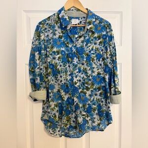 Anthro HD in Paris Floral Blouse Blue White 14